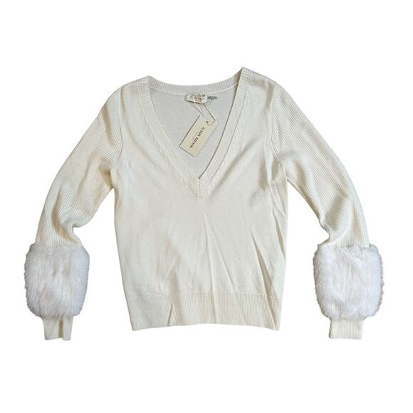 NWT $395 RAMY BROOK Brody Faux Fur Trim Wool & Cashmere Sweater XS - Picture 2 of 10